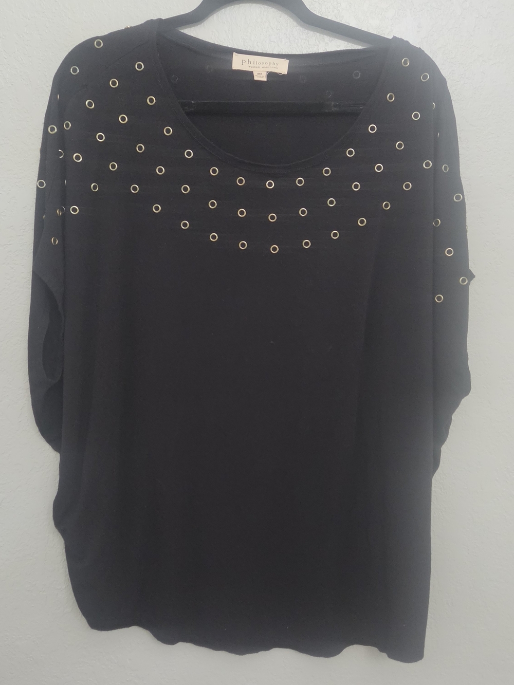Philosophy Black Short-Sleeve Tee with Gold Eyelet Accents